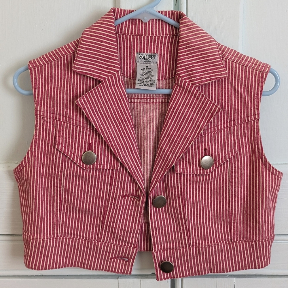 Cropped red striped vintage vest - medium